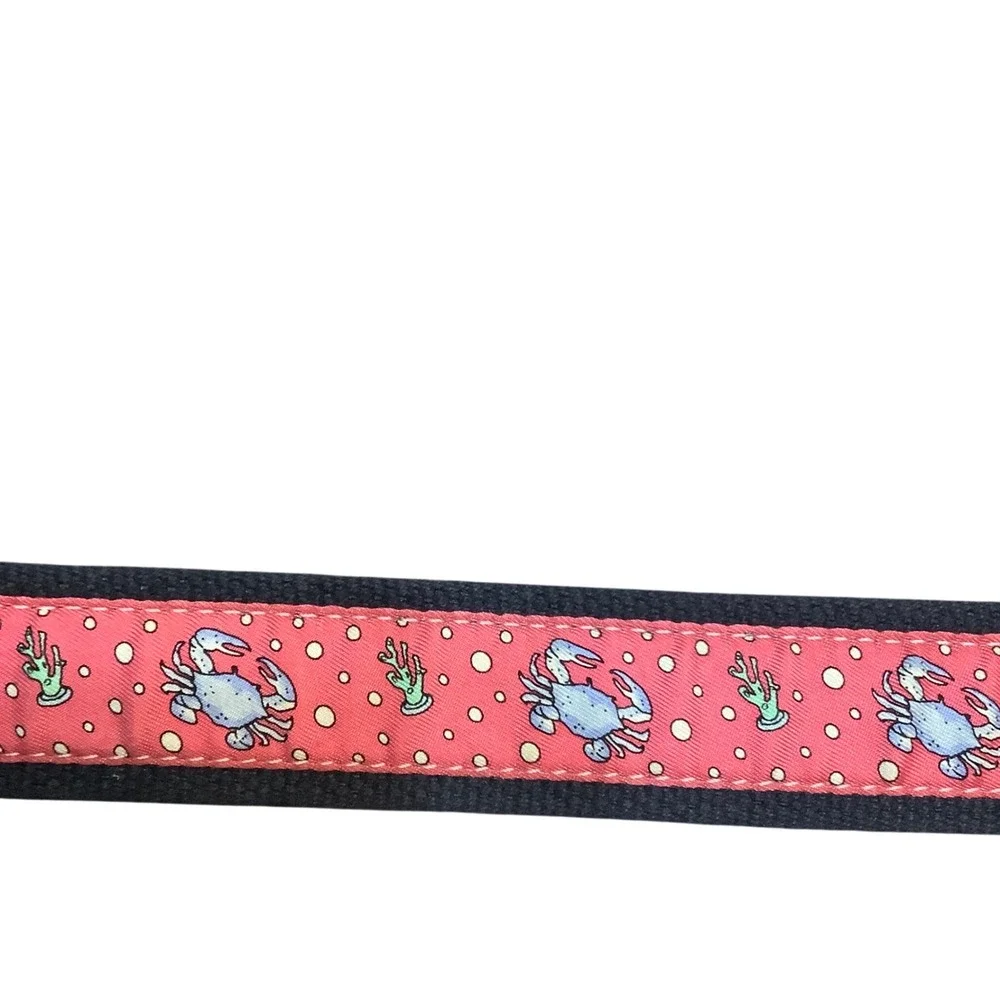 Vineyard Vines Mens Canvas Club Belt Size 32‎ Navy Pink Crab Leather Brass USA
